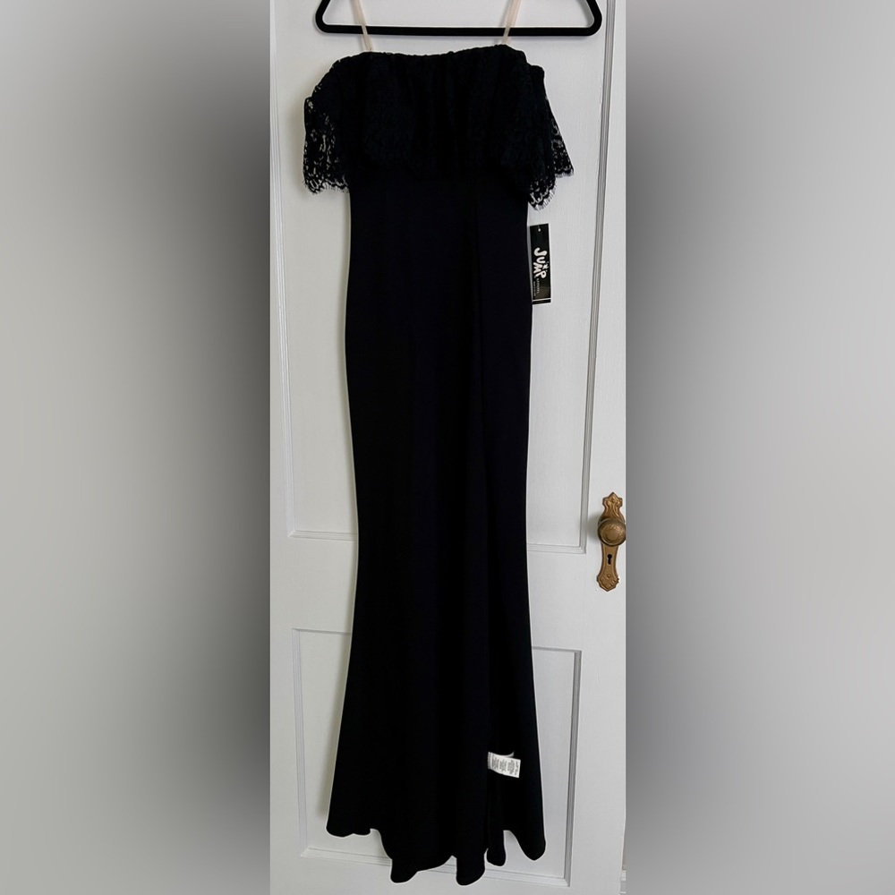 NWT Black Long Strapless Long Formal Homecoming Wedding Dress SZ 1/2